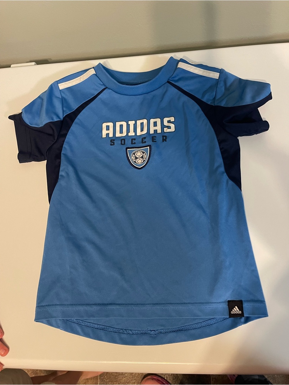 adidas Light Blue and Navy Kids Soccer Tee